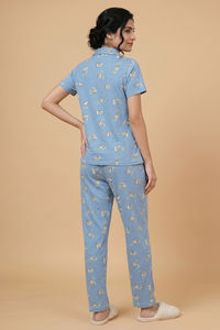 Zivame Farm Lore Knit Cotton Pyjama Set - Glaciar Lake — thumbnail 2